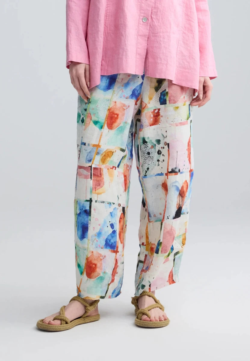 IVARA Painterly print linen pants - RUTHERFORD & Co