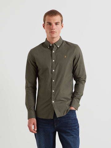Brewer Slim Fit Organic Cotton Oxford Shirt In Rosemary