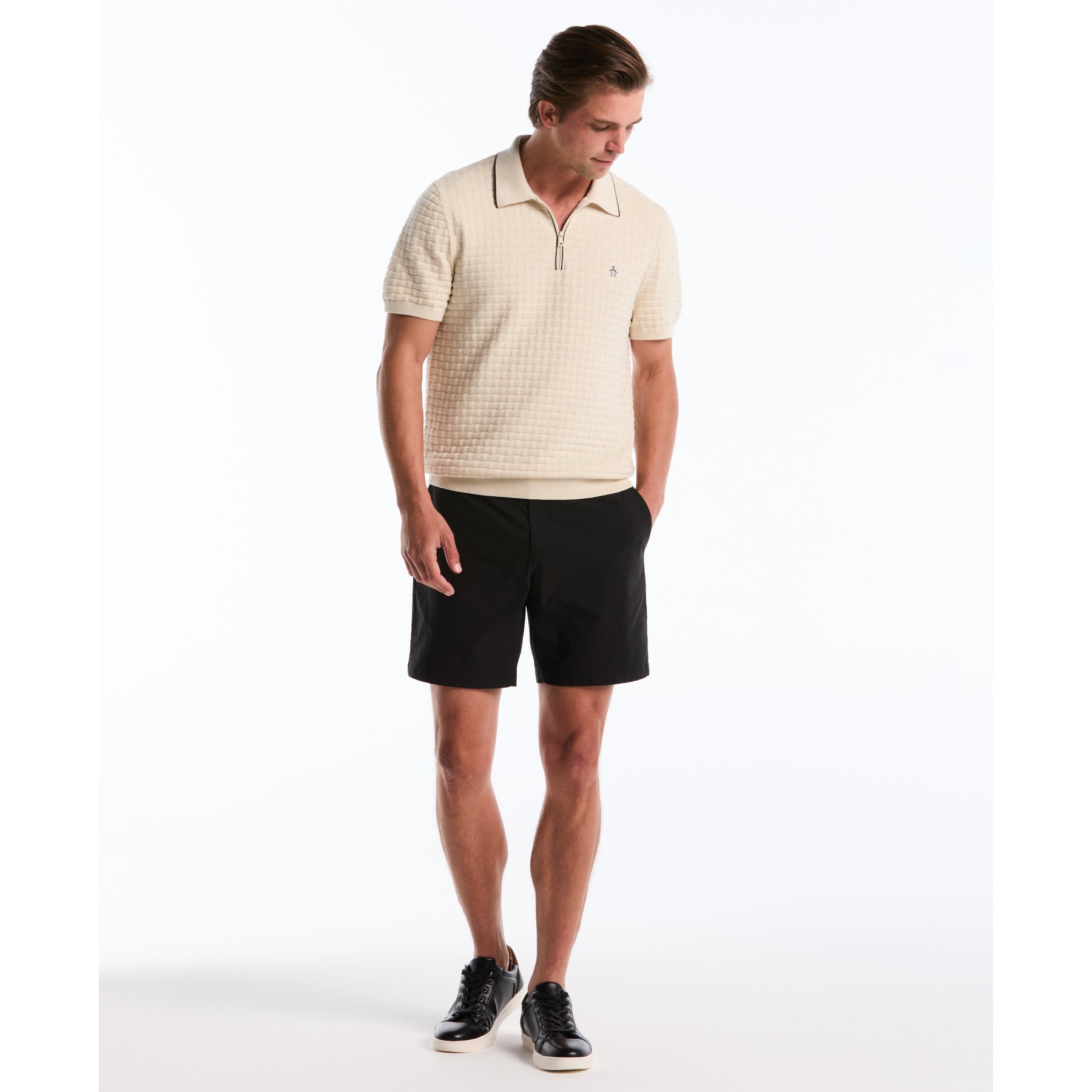 Links Stitch Quarter Zip Sweater Polo In Birch