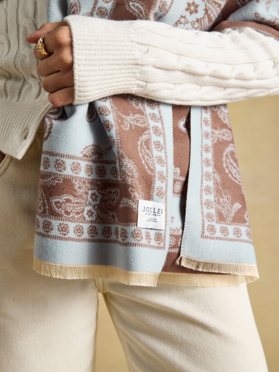 Jacquard Blue Brown Floral Scarf - RUTHERFORD & Co