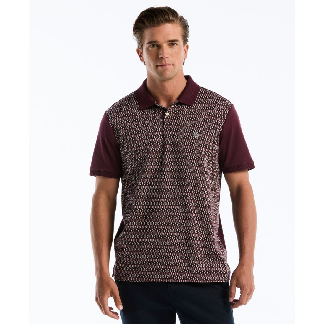 Jacquard Front Fairisle Polo In Port Royale - RUTHERFORD & Co