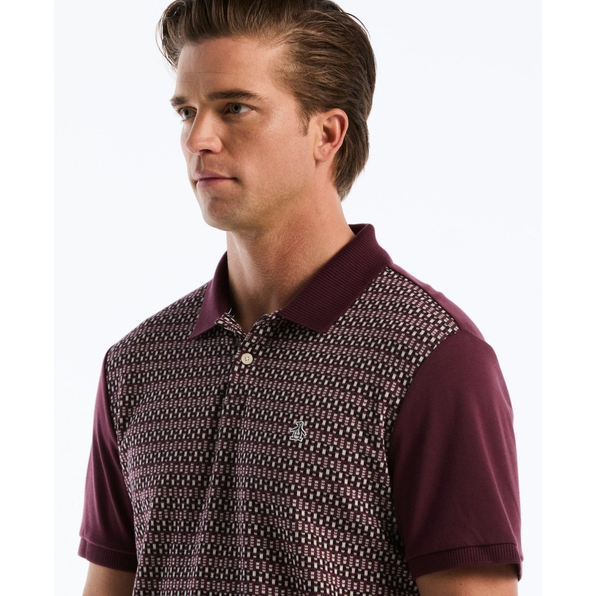 Jacquard Front Fairisle Polo In Port Royale - RUTHERFORD & Co