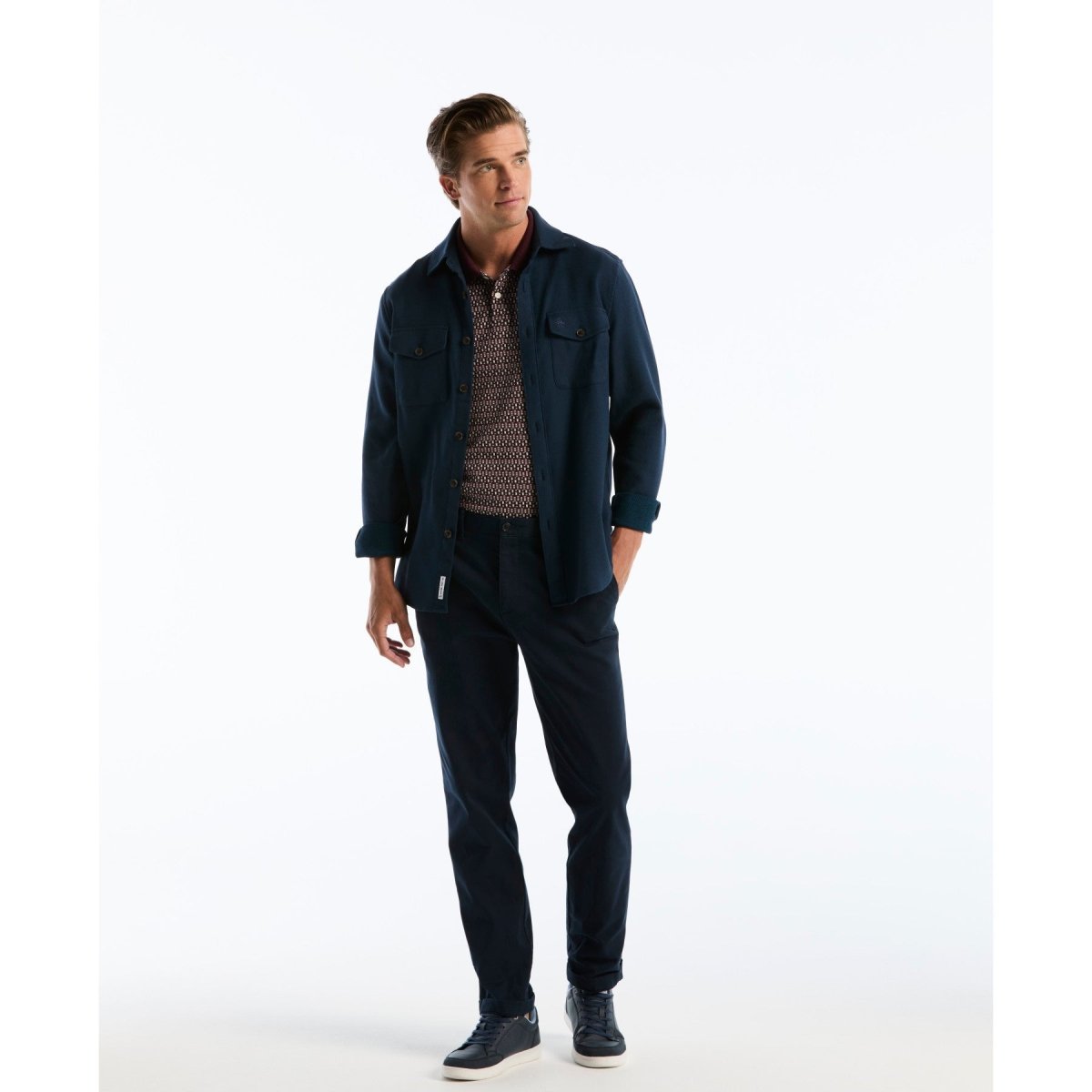 Jacquard Front Fairisle Polo In Port Royale - RUTHERFORD & Co