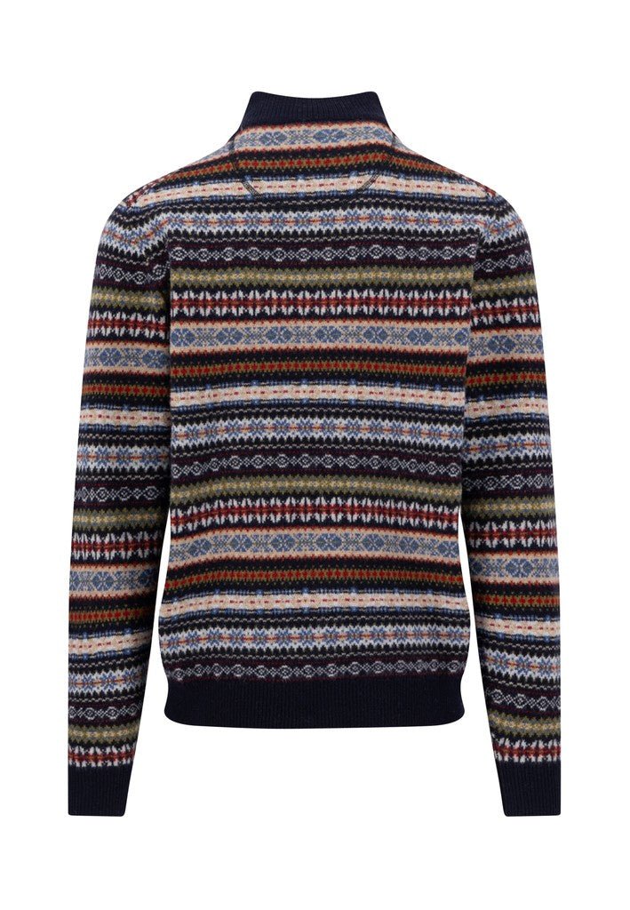 Jacquard Lambswool Half-Zip Jumper - Navy - RUTHERFORD & Co