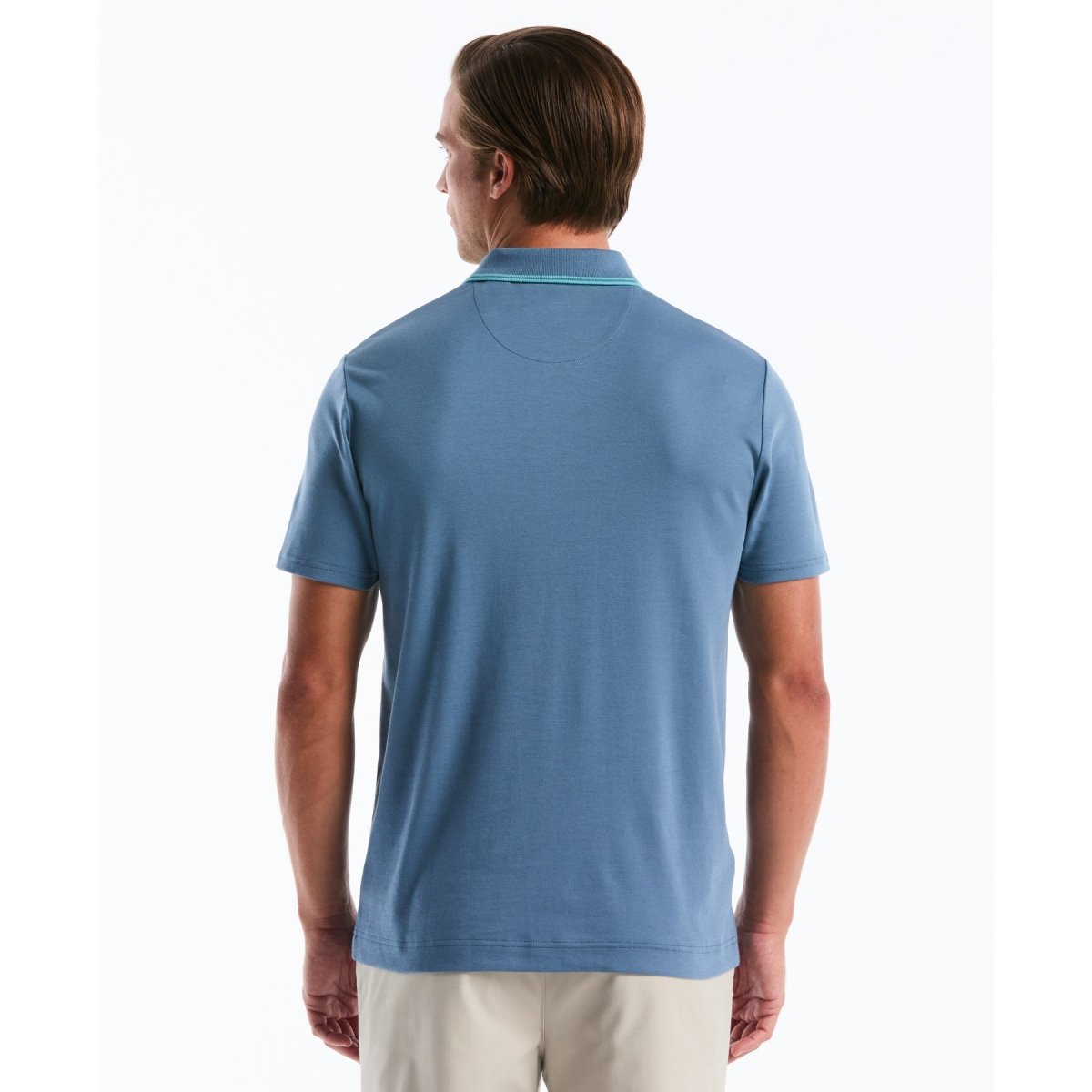 Jacquard Vertical Stripe Polo Shirt In Copen Blue - RUTHERFORD & Co