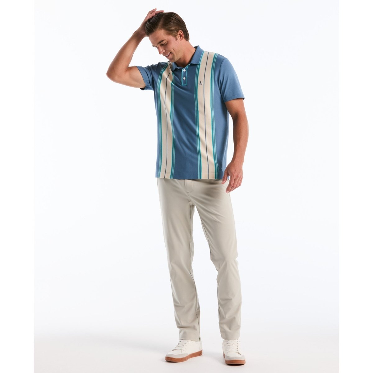 Jacquard Vertical Stripe Polo Shirt In Copen Blue - RUTHERFORD & Co