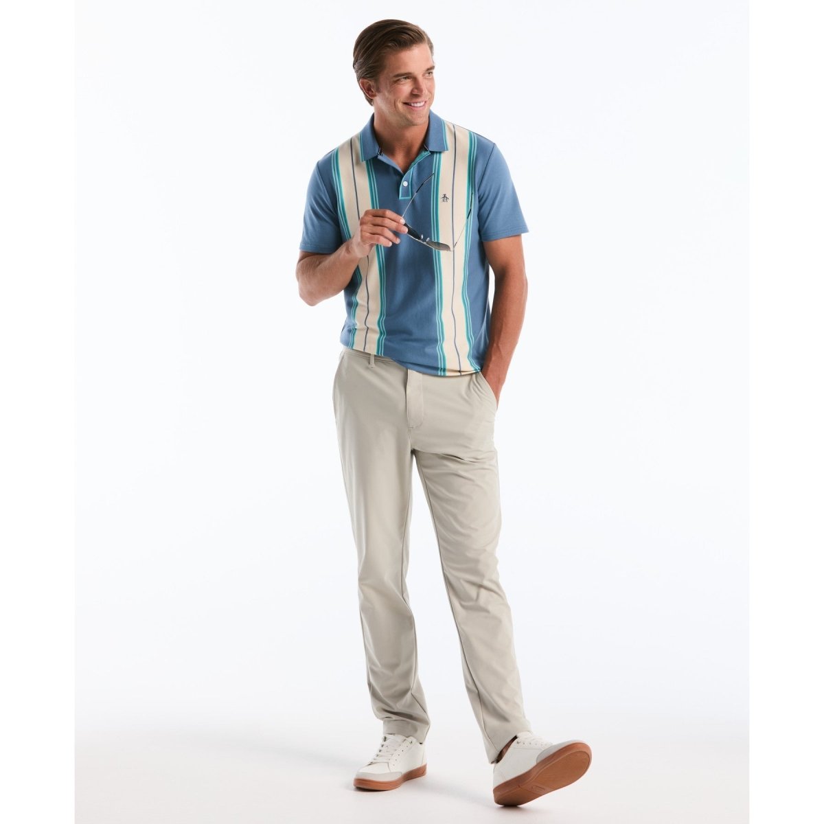 Jacquard Vertical Stripe Polo Shirt In Copen Blue - RUTHERFORD & Co