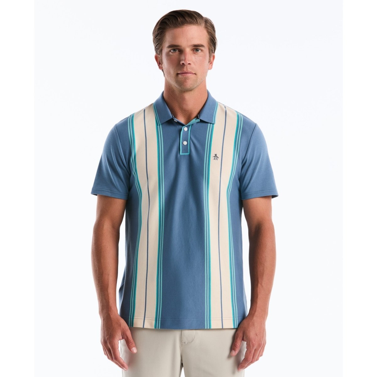 Jacquard Vertical Stripe Polo Shirt In Copen Blue - RUTHERFORD & Co
