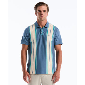 Jacquard Vertical Stripe Polo Shirt In Copen Blue - RUTHERFORD & Co
