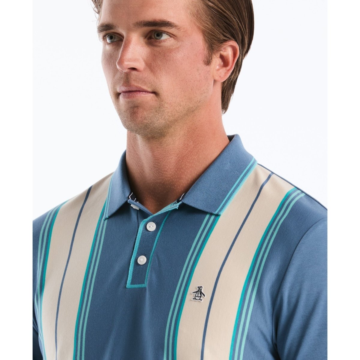 Jacquard Vertical Stripe Polo Shirt In Copen Blue - RUTHERFORD & Co