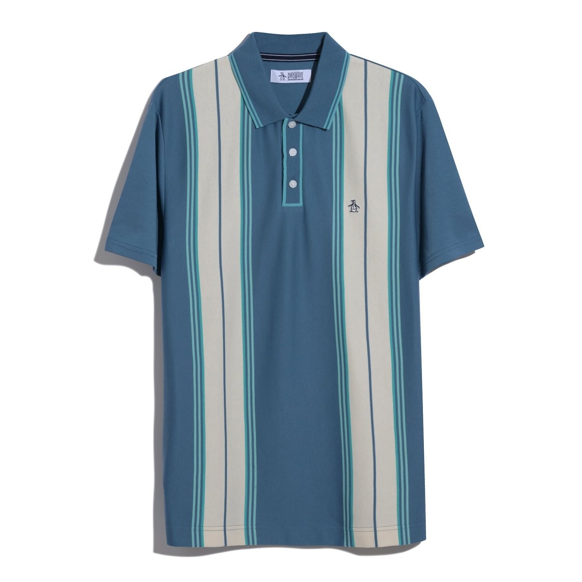 Jacquard Vertical Stripe Polo Shirt In Copen Blue - RUTHERFORD & Co