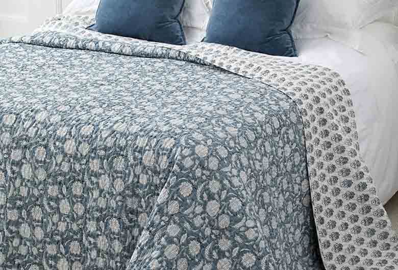 Jaipur handblock printed bedspread smoke blue - RUTHERFORD & Co