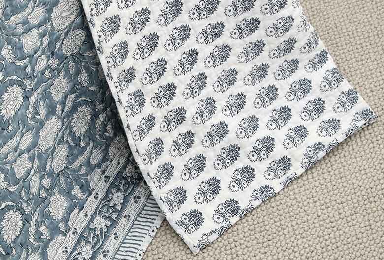 Jaipur handblock printed bedspread smoke blue - RUTHERFORD & Co