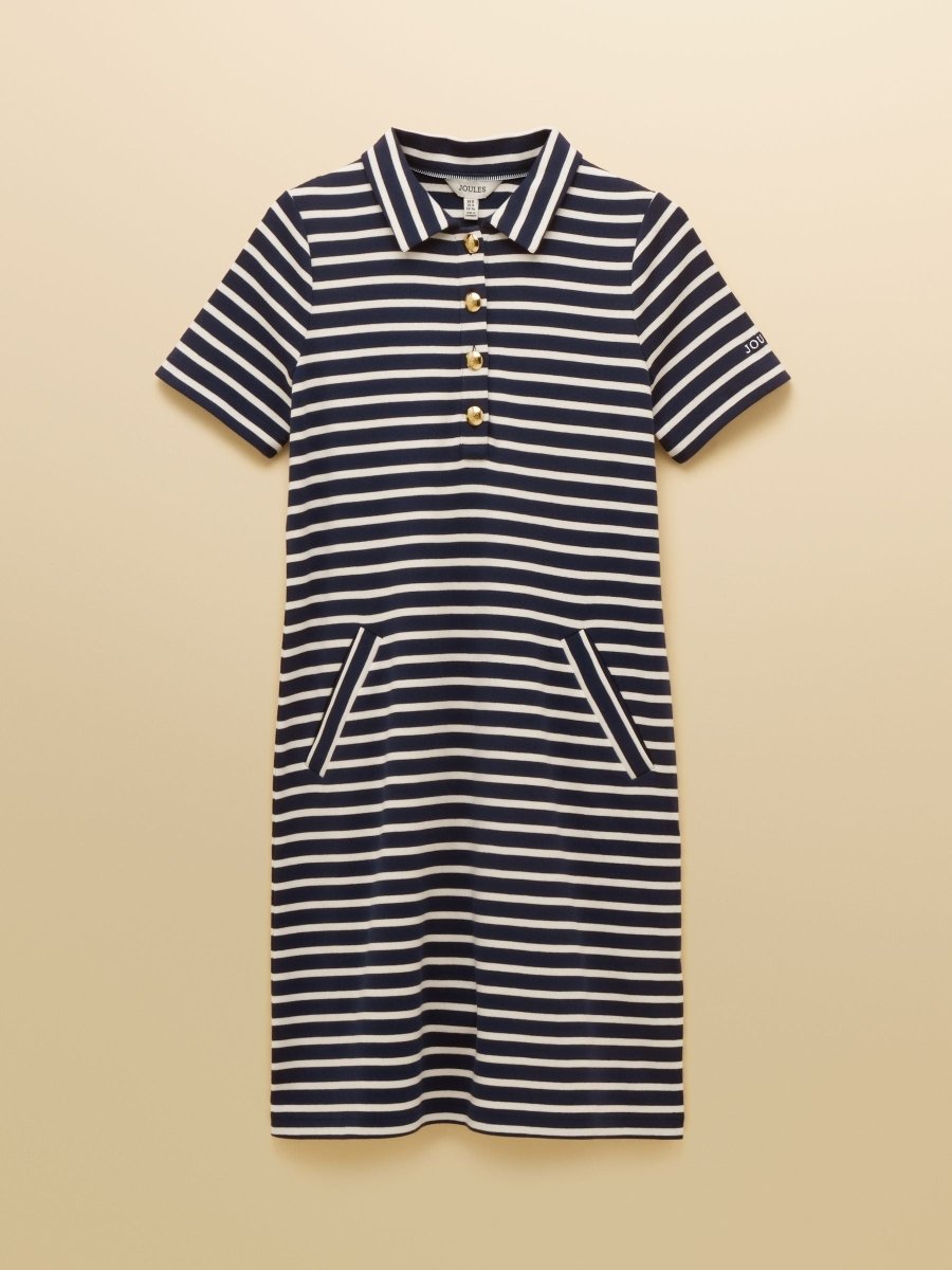 Jane Navy Striped Button Collared Knee Length Dress - RUTHERFORD & Co