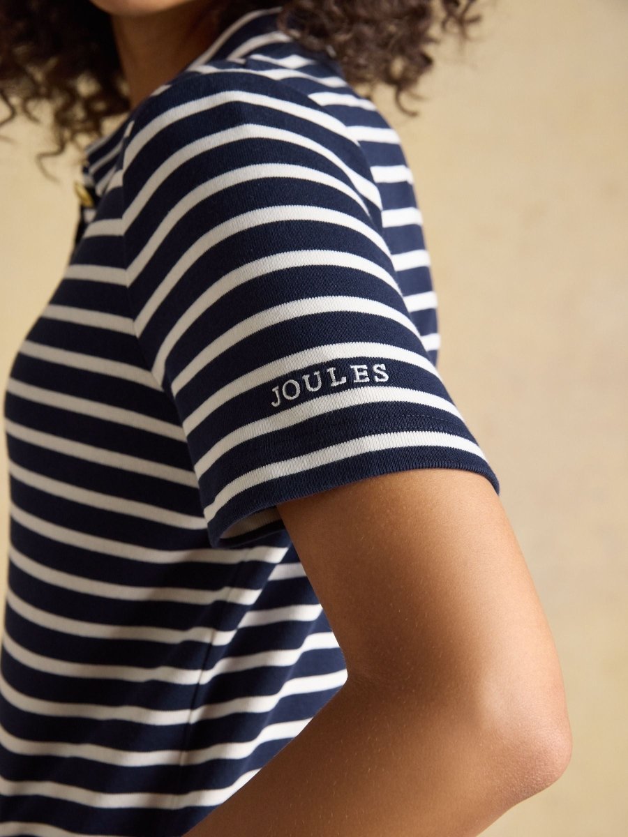 Jane Navy Striped Button Collared Knee Length Dress - RUTHERFORD & Co