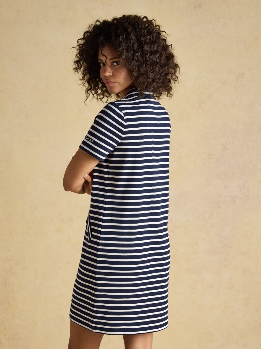 Jane Navy Striped Button Collared Knee Length Dress - RUTHERFORD & Co