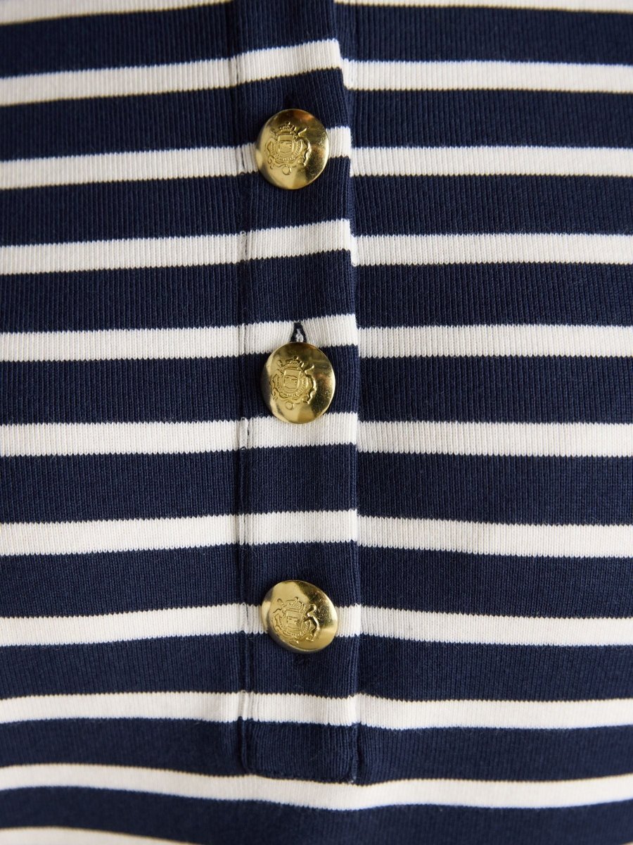 Jane Navy Striped Button Collared Knee Length Dress - RUTHERFORD & Co