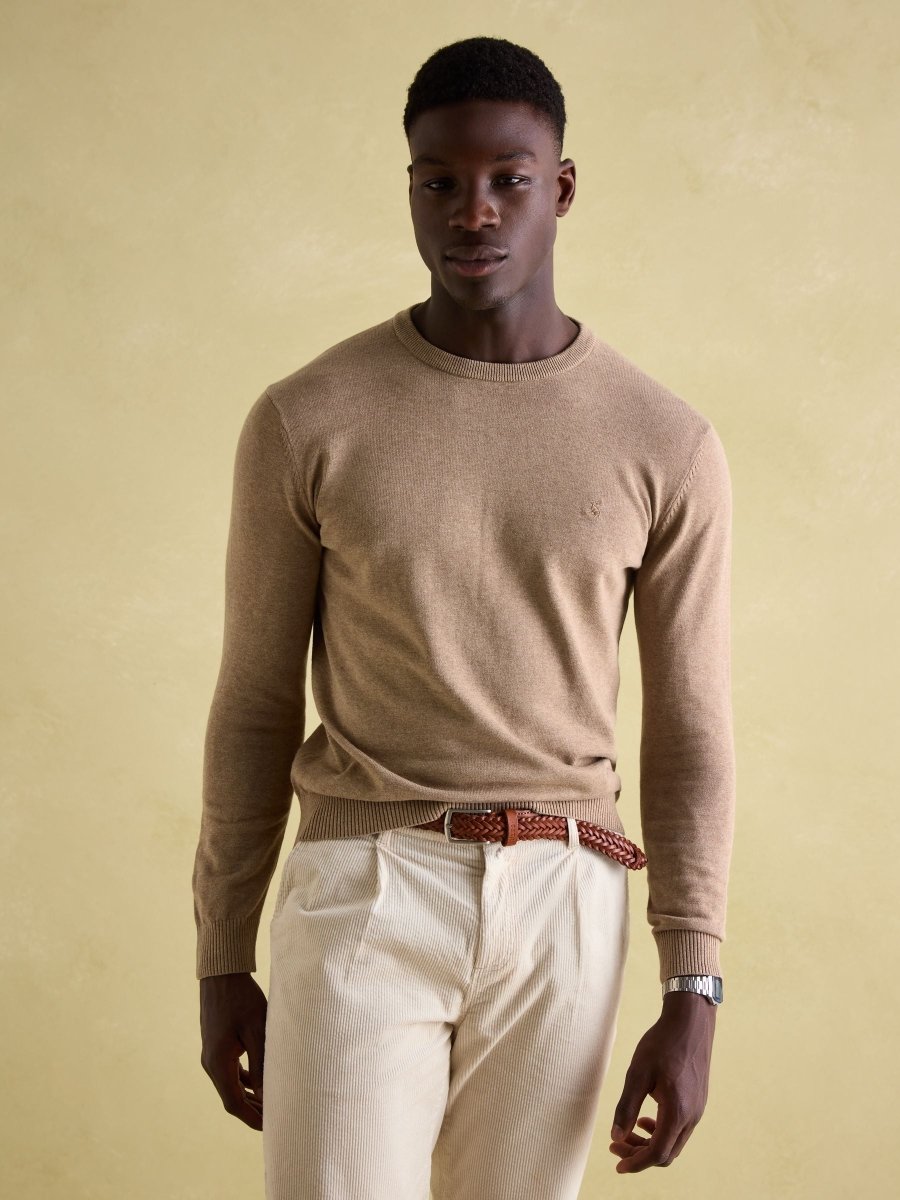 Jarvis Light Brown Crew Neck Knitted Jumper - RUTHERFORD & Co