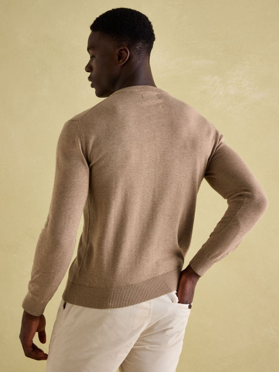 Jarvis Light Brown Crew Neck Knitted Jumper - RUTHERFORD & Co