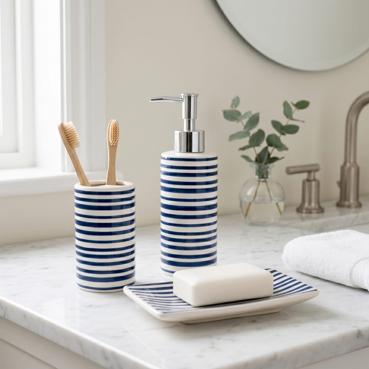 Jeff Banks Ceramic Lotion Dispenser - Stripes Blue - RUTHERFORD & Co