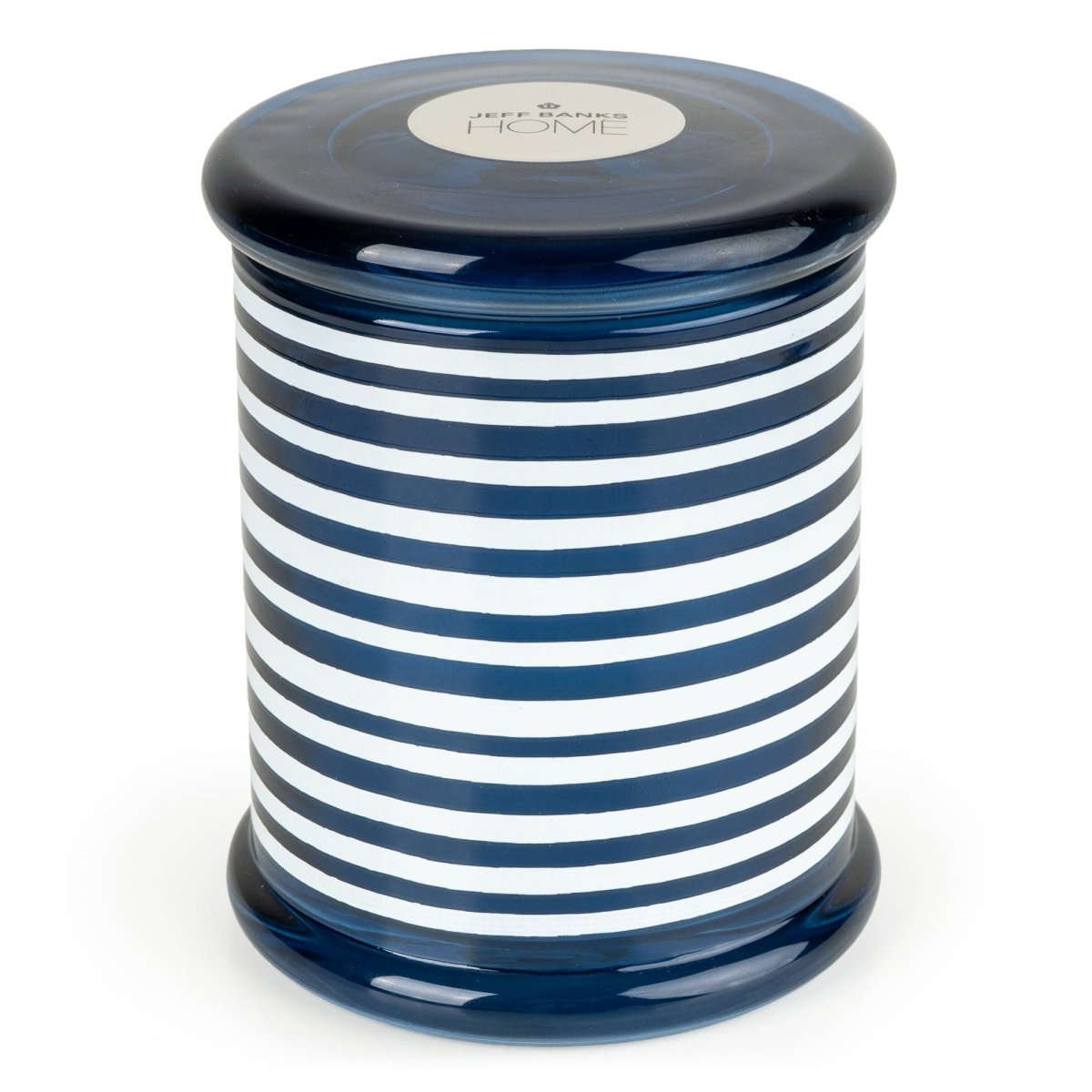 Jeff Banks Glass Candle with Lid 12cm - Stripes Blue - RUTHERFORD & Co
