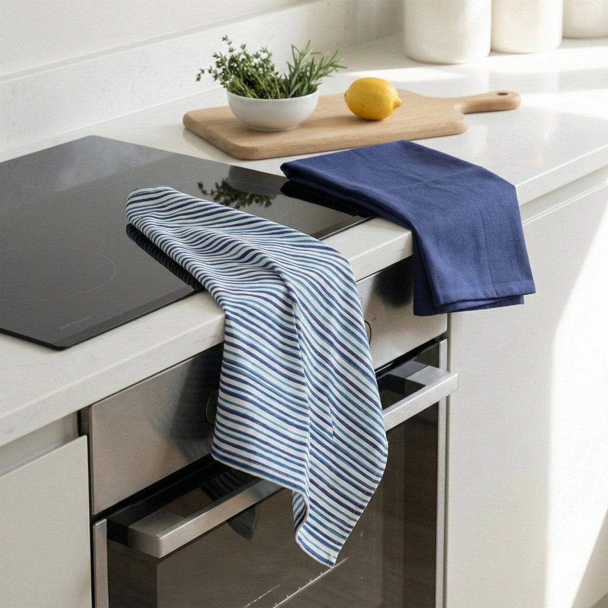 Jeff Banks Stripes Blue Tea Towels - Set of 2 - RUTHERFORD & Co