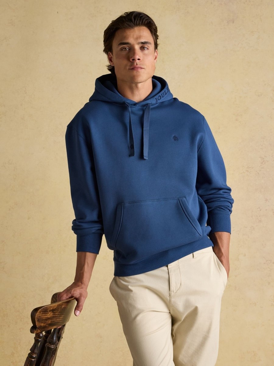 Jenkins Blue Brushed Cotton Jersey Hoodie - RUTHERFORD & Co