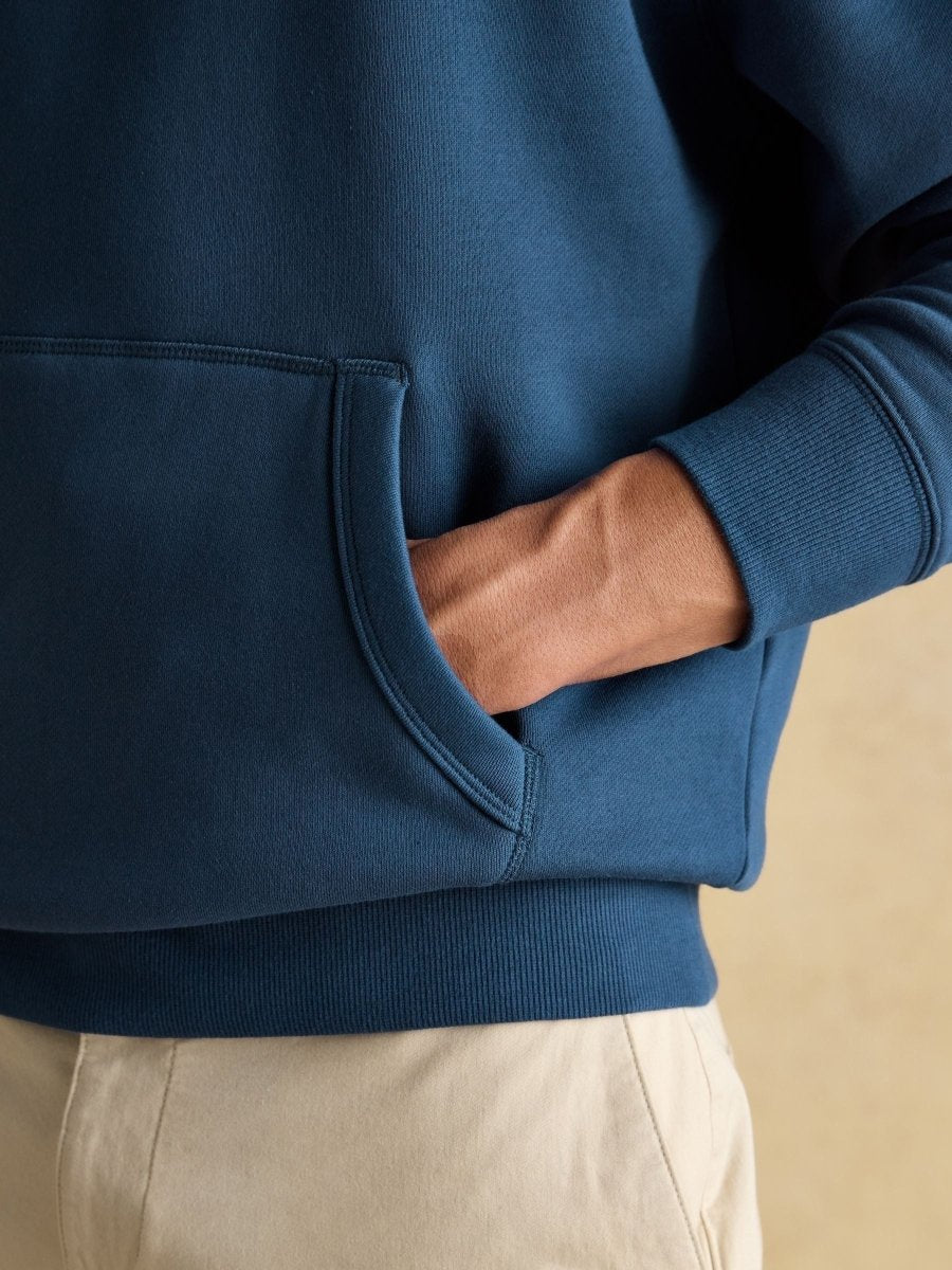 Jenkins Blue Brushed Cotton Jersey Hoodie - RUTHERFORD & Co