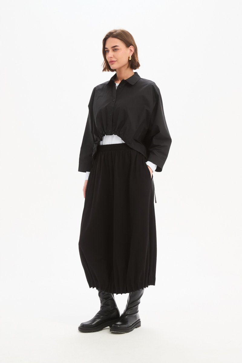 Jersey Pin Tuck Hem Skirt Black - RUTHERFORD & Co