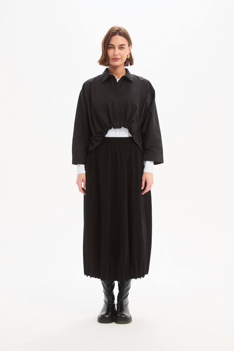 Jersey Pin Tuck Hem Skirt Black - RUTHERFORD & Co