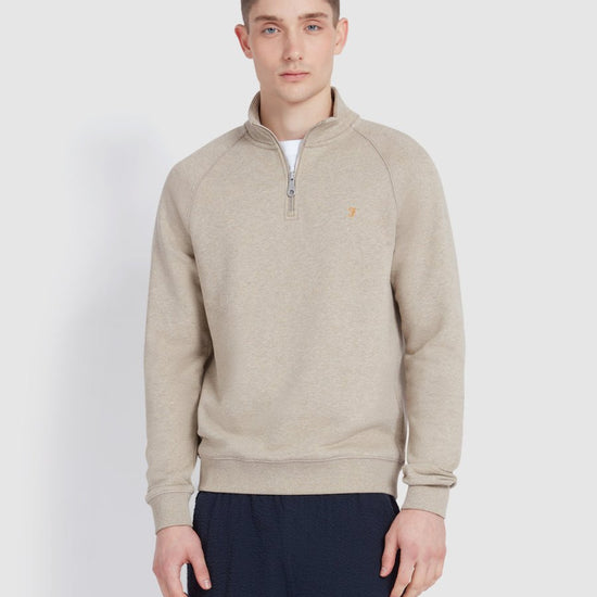 Jim Organic Cotton Quarter Zip Sweatshirt In Hazelnut Marl - RUTHERFORD & Co