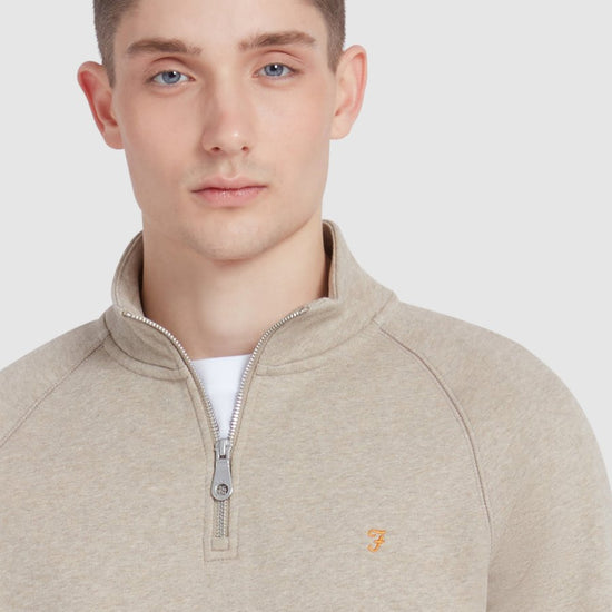 Jim Organic Cotton Quarter Zip Sweatshirt In Hazelnut Marl - RUTHERFORD & Co