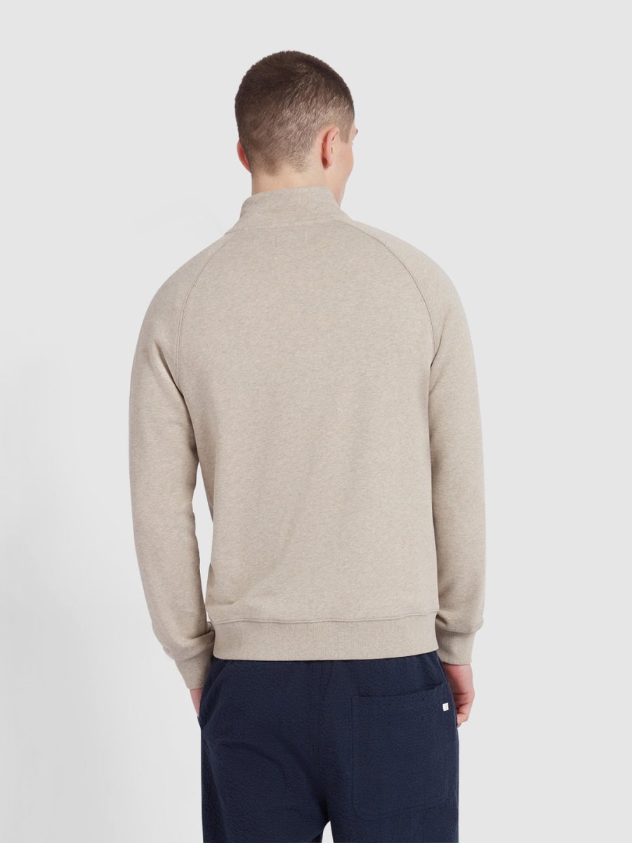 Jim Organic Cotton Quarter Zip Sweatshirt In Hazelnut Marl - RUTHERFORD & Co