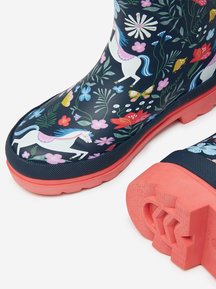 Jnr Navy Blue Printed Wellies - RUTHERFORD & Co
