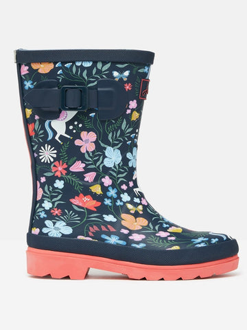 Jnr Navy Blue Printed Wellies - RUTHERFORD & Co