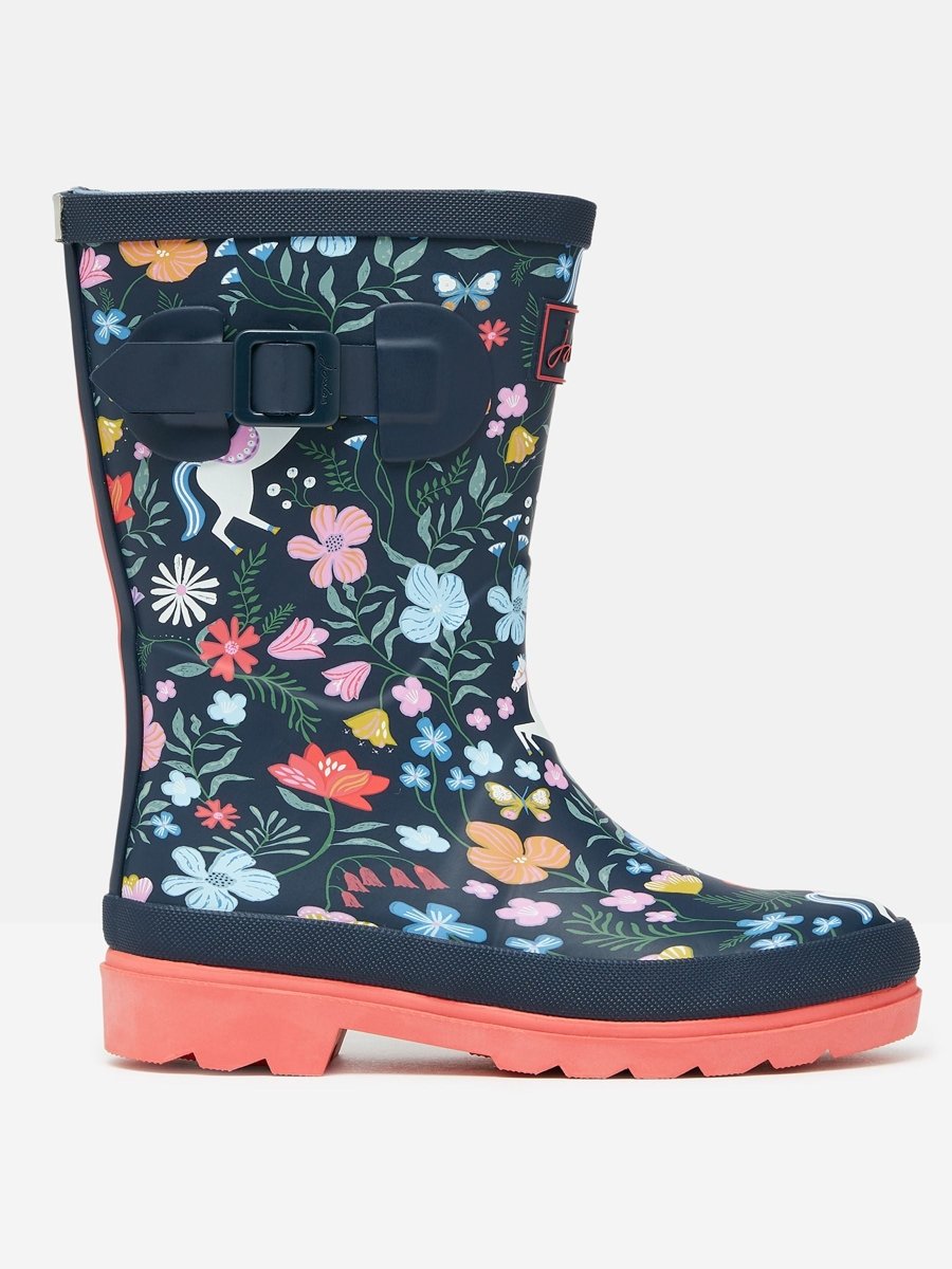 Jnr Navy Blue Printed Wellies - RUTHERFORD & Co