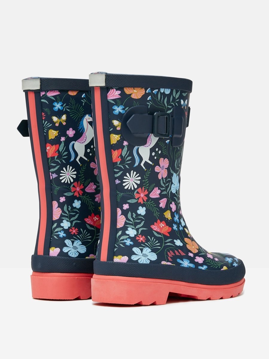 Jnr Navy Blue Printed Wellies - RUTHERFORD & Co