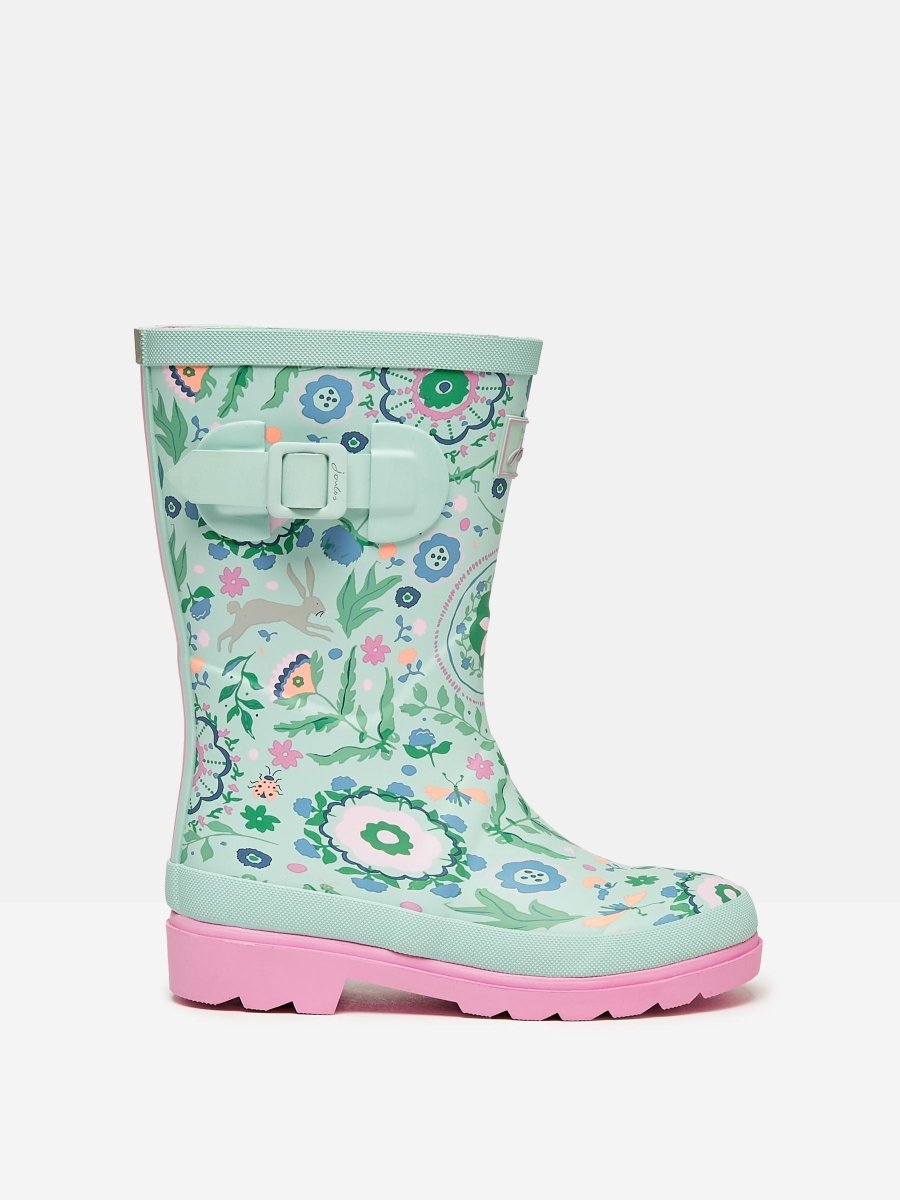 Jnr Teal Blue Printed Wellies - RUTHERFORD & Co