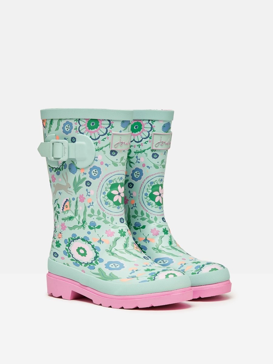 Jnr Teal Blue Printed Wellies - RUTHERFORD & Co