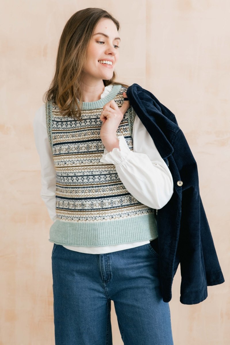 Joan Fair Isle Knitted Tank Mist - RUTHERFORD & Co
