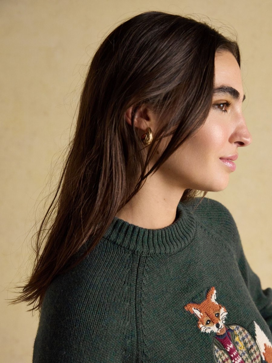 Jonty Green Intarsia Cotton - Rich Crew Neck Jumper - RUTHERFORD & Co