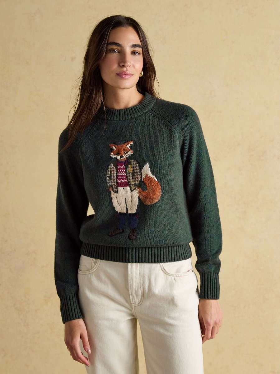 Jonty Green Intarsia Cotton - Rich Crew Neck Jumper - RUTHERFORD & Co