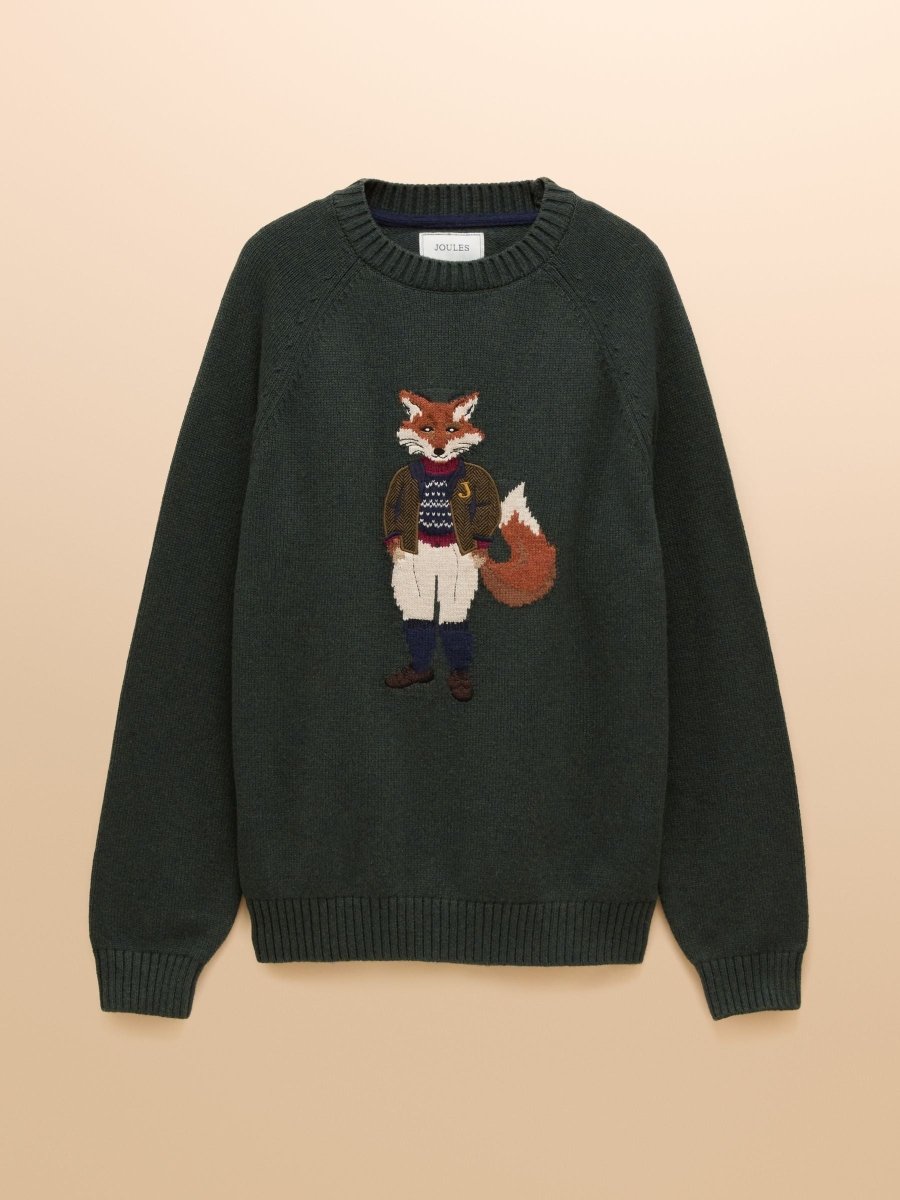 Jonty Green Intarsia Crew Knit Jumper - RUTHERFORD & Co