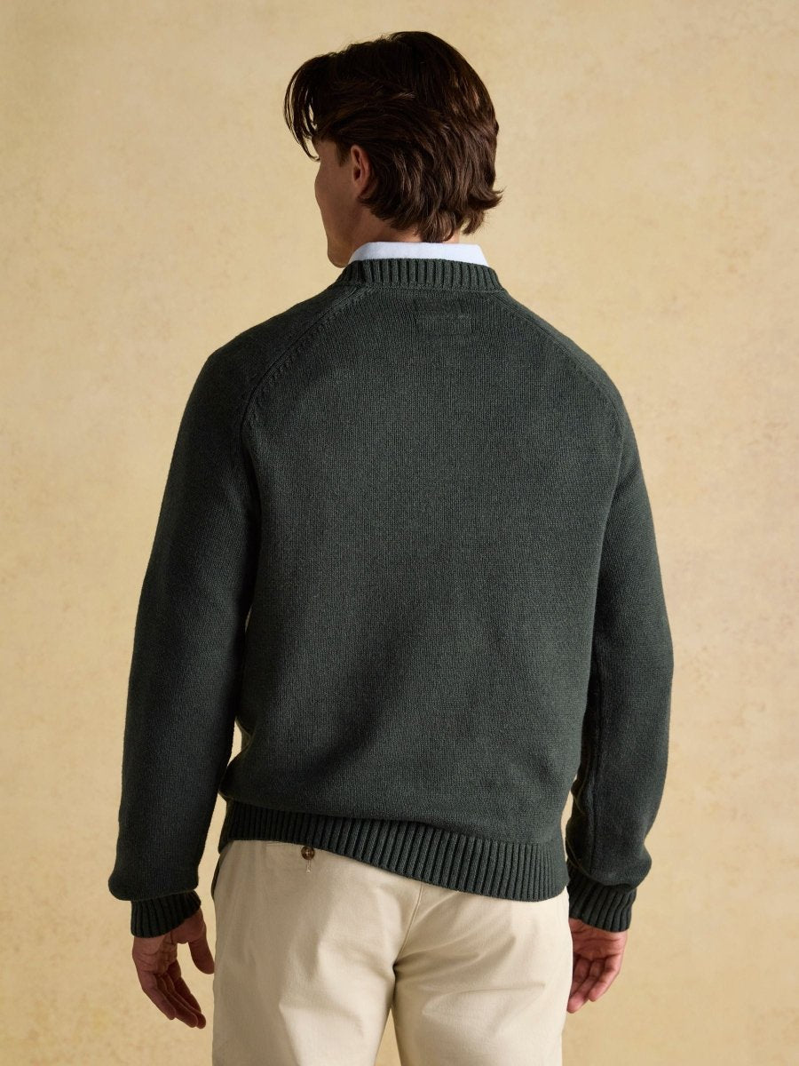 Jonty Green Intarsia Crew Knit Jumper - RUTHERFORD & Co