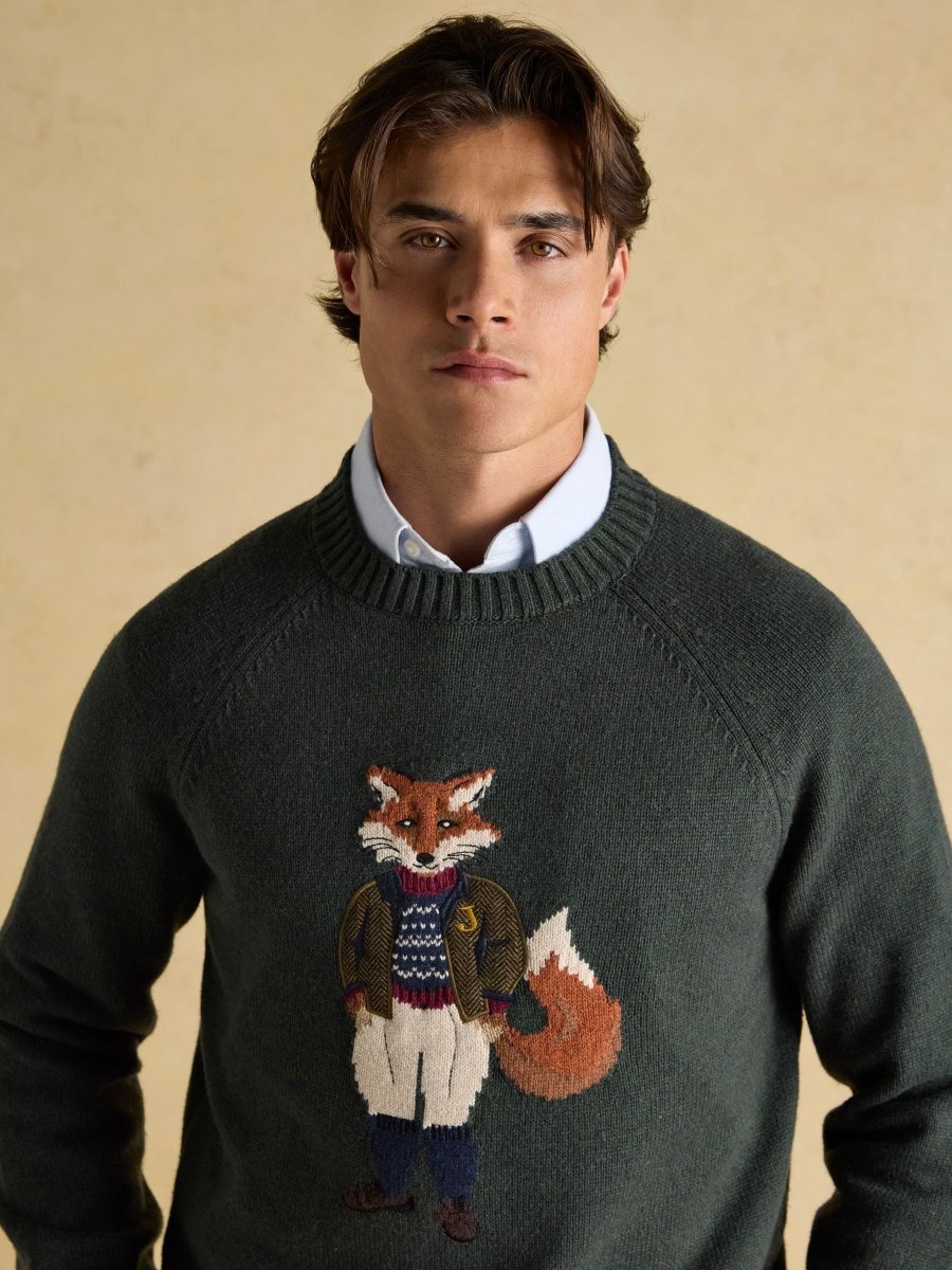 Jonty Green Intarsia Crew Knit Jumper - RUTHERFORD & Co