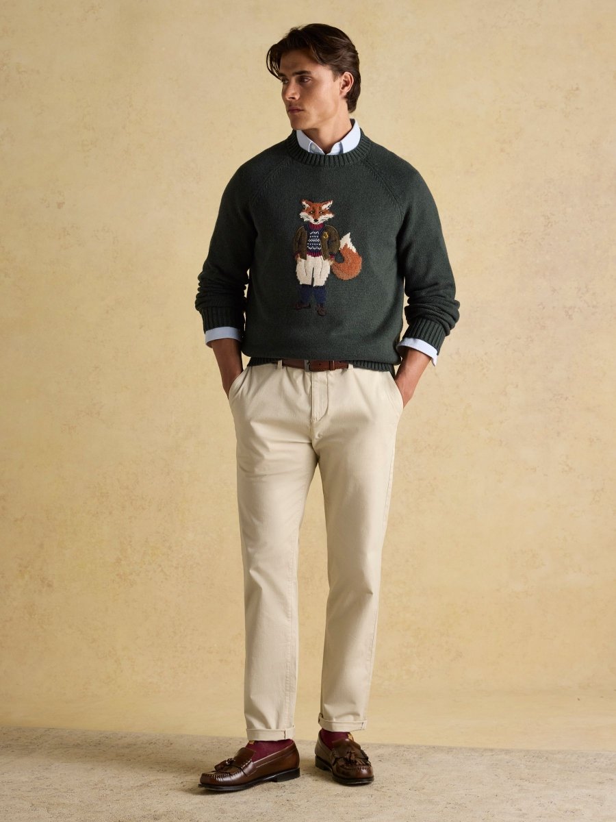 Jonty Green Intarsia Crew Knit Jumper - RUTHERFORD & Co