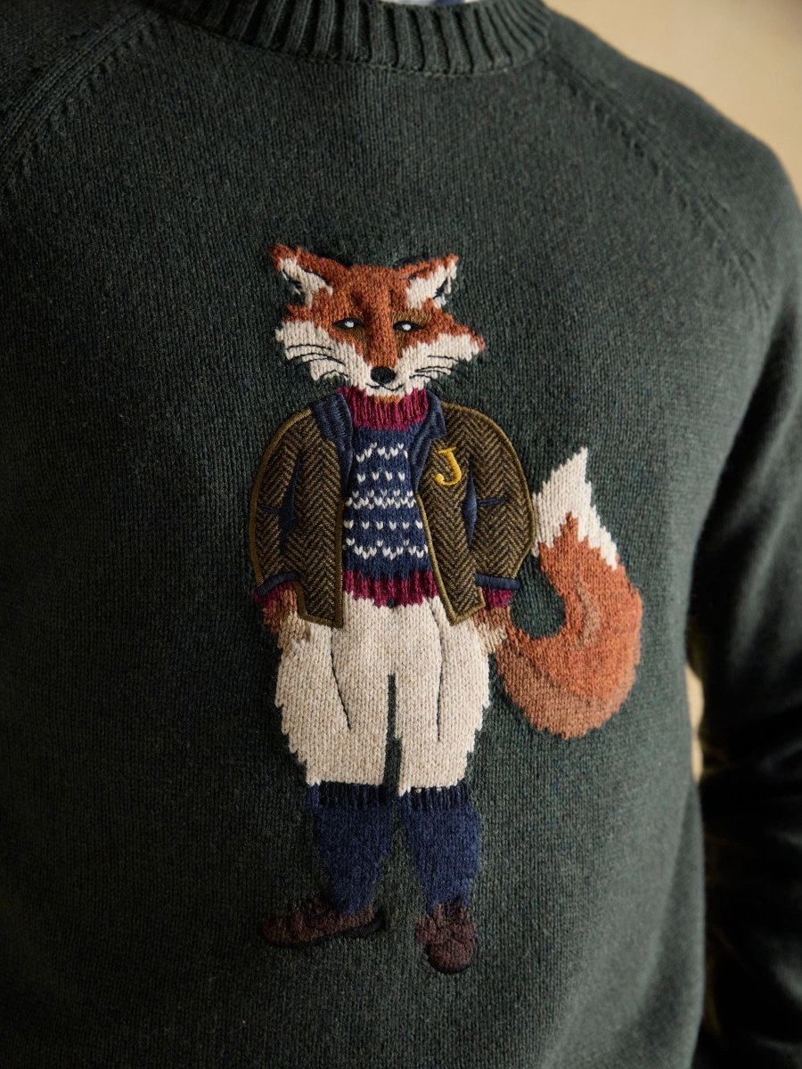 Jonty Green Intarsia Crew Knit Jumper - RUTHERFORD & Co