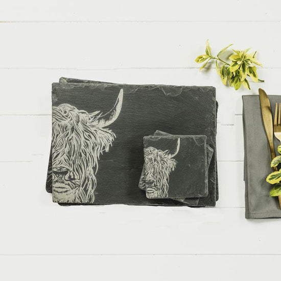 HIGHLAND COW SLATE COASTER & PLACE MAT SET - RUTHERFORD & Co