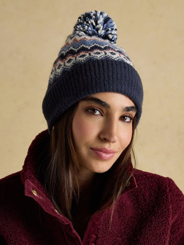 Kara Navy Fair Isle Bobble Beanie Hat - RUTHERFORD & Co