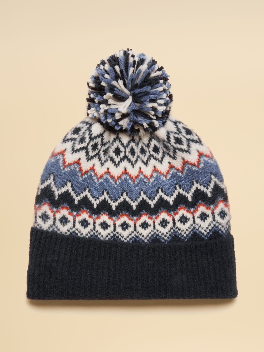 Kara Navy Fair Isle Bobble Beanie Hat - RUTHERFORD & Co